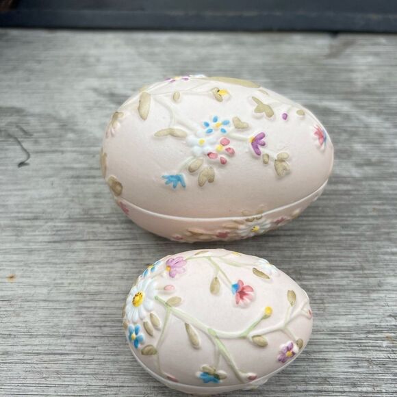 Fine Bone China Pink Easter Egg Shaped Floral Trinket Box-Philippines set of 2 - Picture 5 of 6